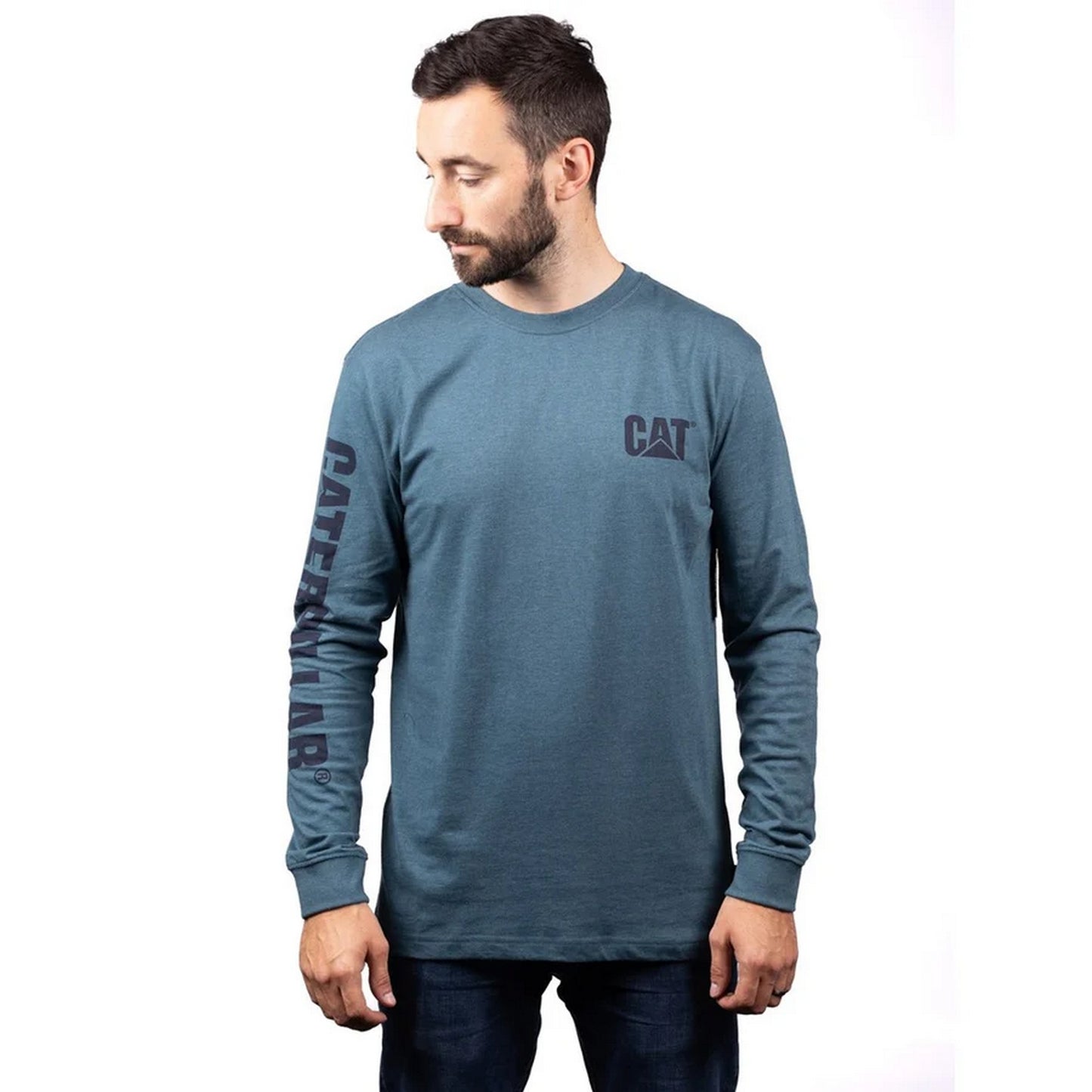 Teal - Side - Caterpillar Mens Trademark Banner Long-Sleeved T-Shirt