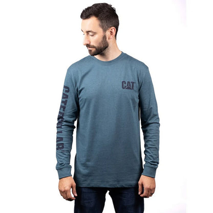 Teal - Side - Caterpillar Mens Trademark Banner Long-Sleeved T-Shirt