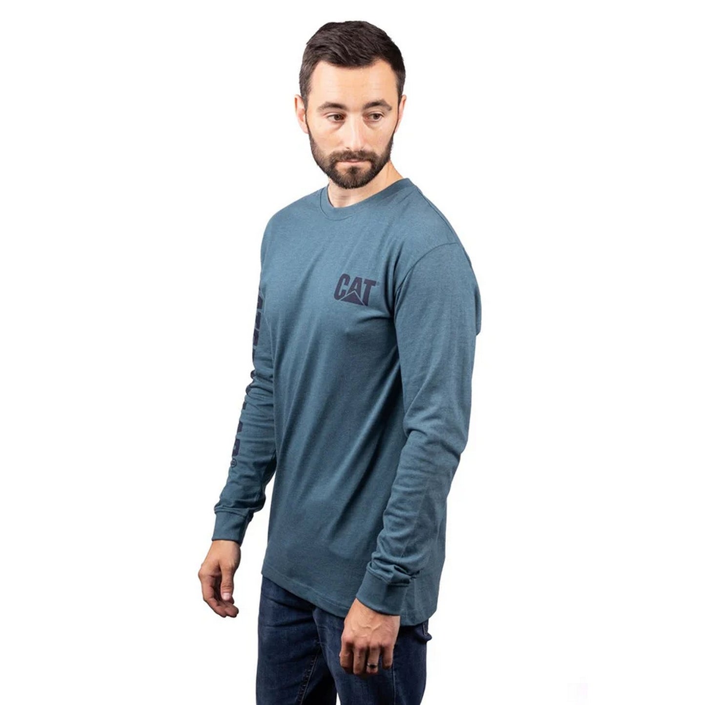 Teal - Lifestyle - Caterpillar Mens Trademark Banner Long-Sleeved T-Shirt