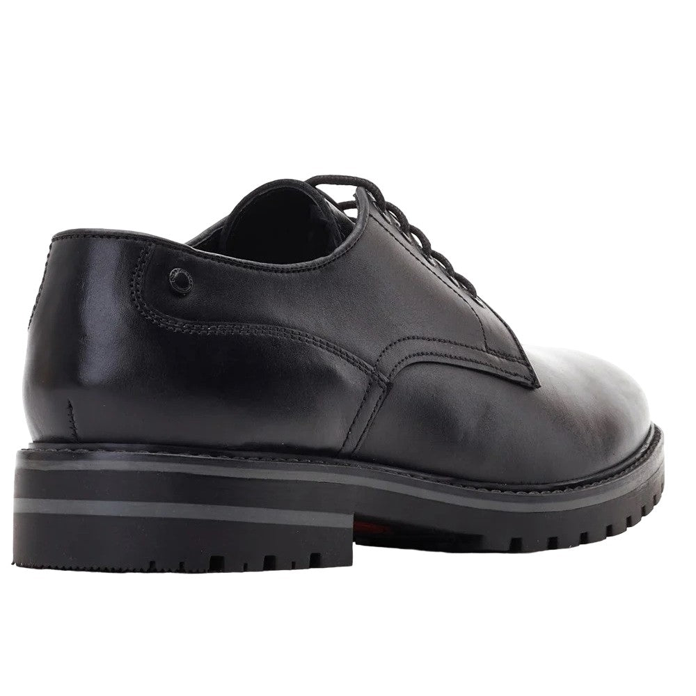 Black - Back - Base London Mens Halsey Washed Leather Derby Shoes