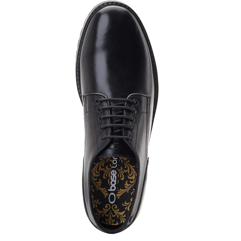 Black - Pack Shot - Base London Mens Halsey Washed Leather Derby Shoes