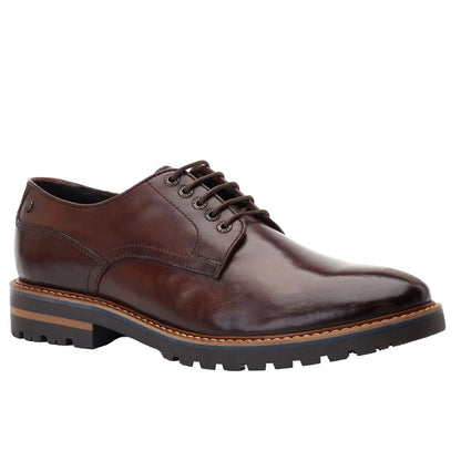 Dark Brown - Front - Base London Mens Halsey Washed Leather Derby Shoes