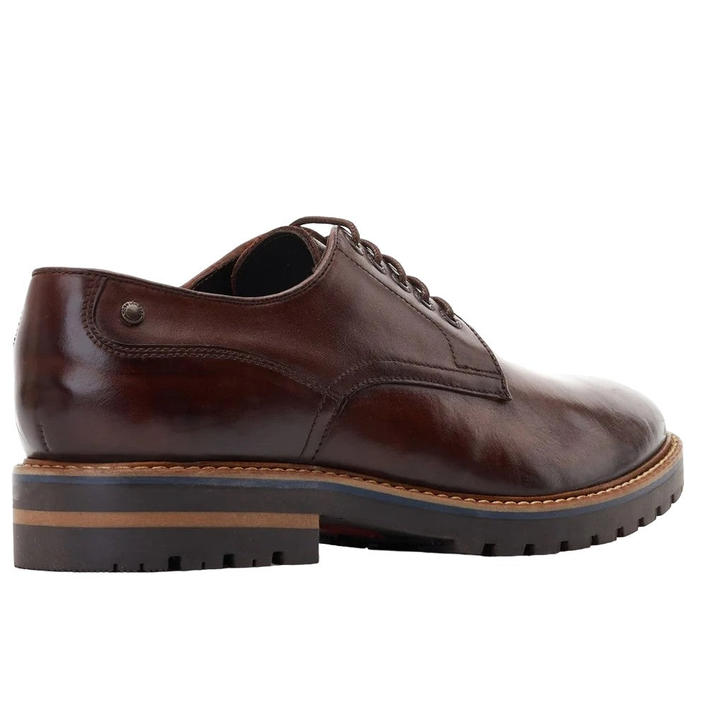 Dark Brown - Back - Base London Mens Halsey Washed Leather Derby Shoes