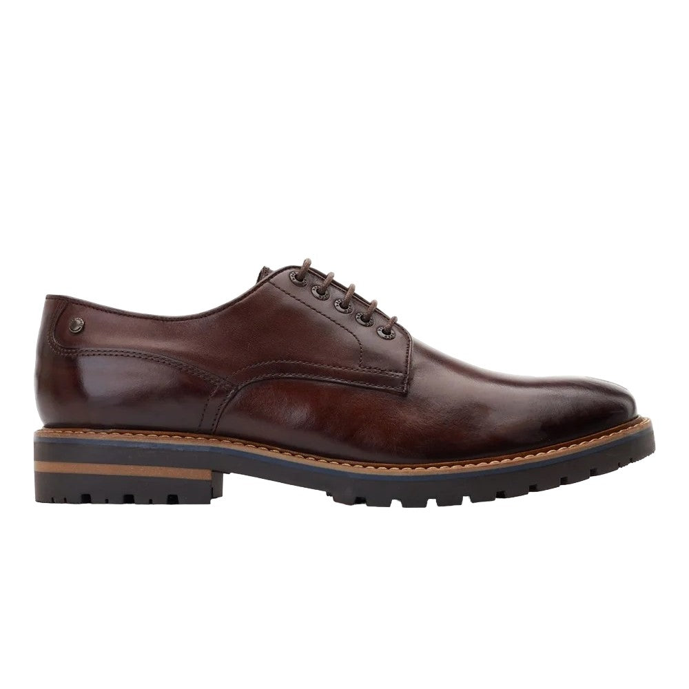 Dark Brown - Lifestyle - Base London Mens Halsey Washed Leather Derby Shoes
