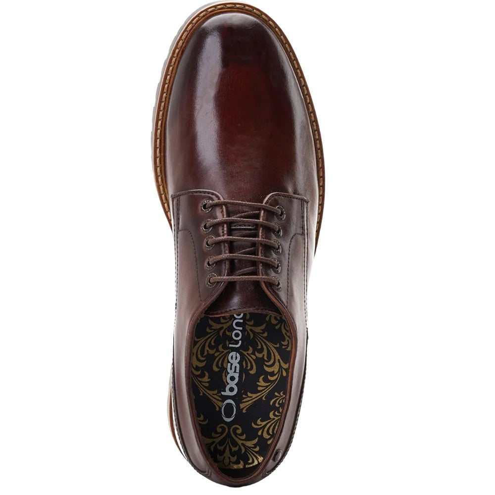 Dark Brown - Pack Shot - Base London Mens Halsey Washed Leather Derby Shoes
