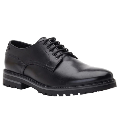 Black - Front - Base London Mens Halsey Washed Leather Derby Shoes