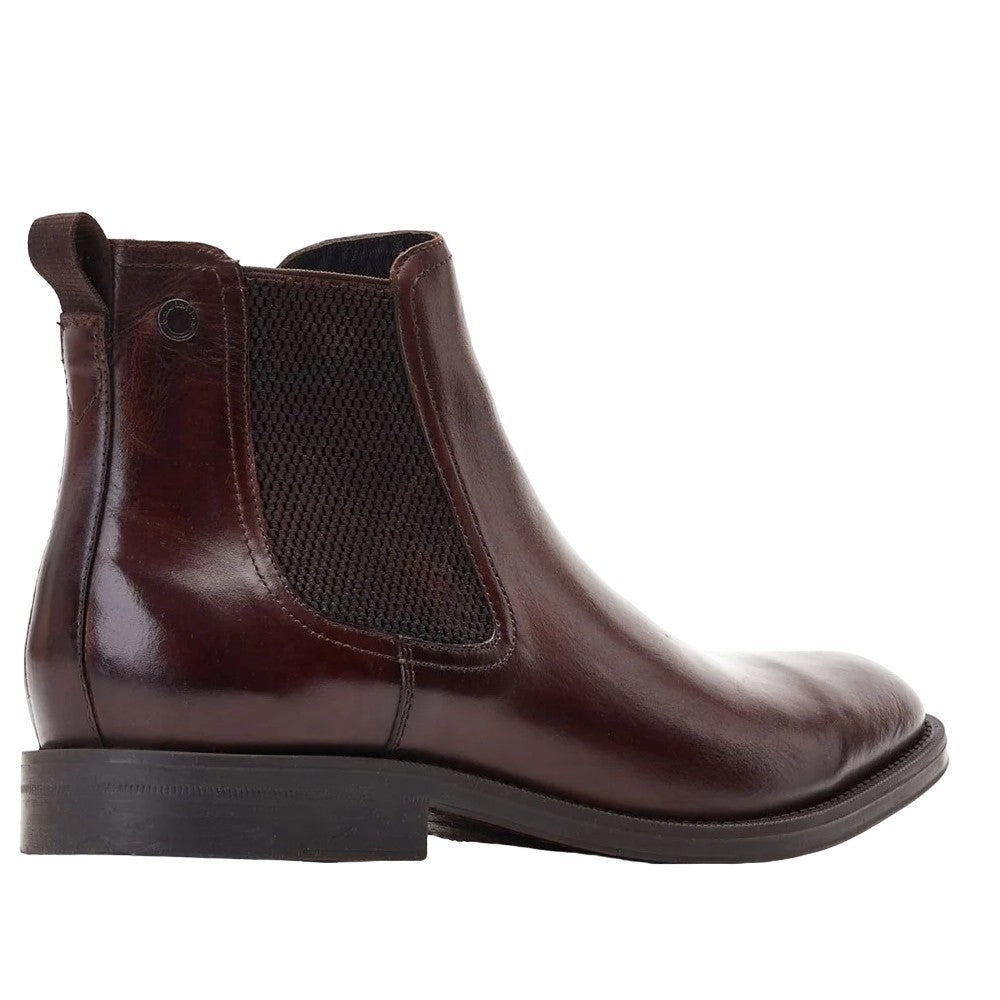 Brown - Back - Base London Mens Bradwell Waxy Leather Chelsea Boots