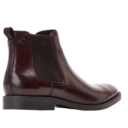 Brown - Back - Base London Mens Bradwell Waxy Leather Chelsea Boots