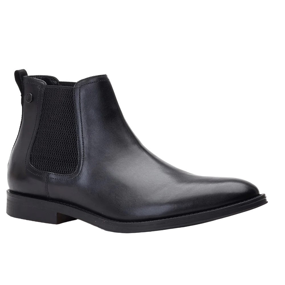 Black - Front - Base London Mens Bradwell Waxy Leather Chelsea Boots