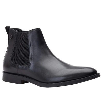 Black - Front - Base London Mens Bradwell Waxy Leather Chelsea Boots
