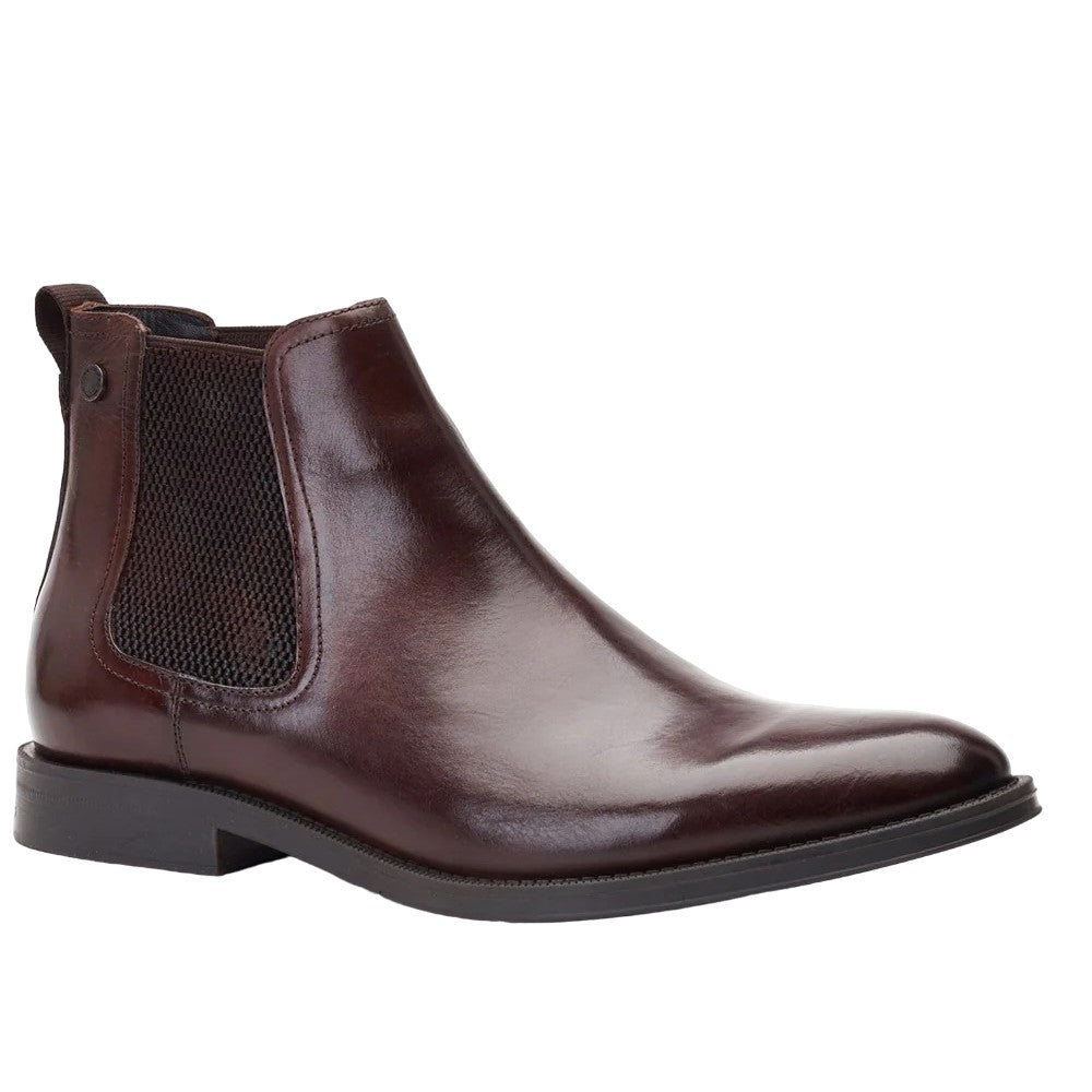 Brown - Front - Base London Mens Bradwell Waxy Leather Chelsea Boots