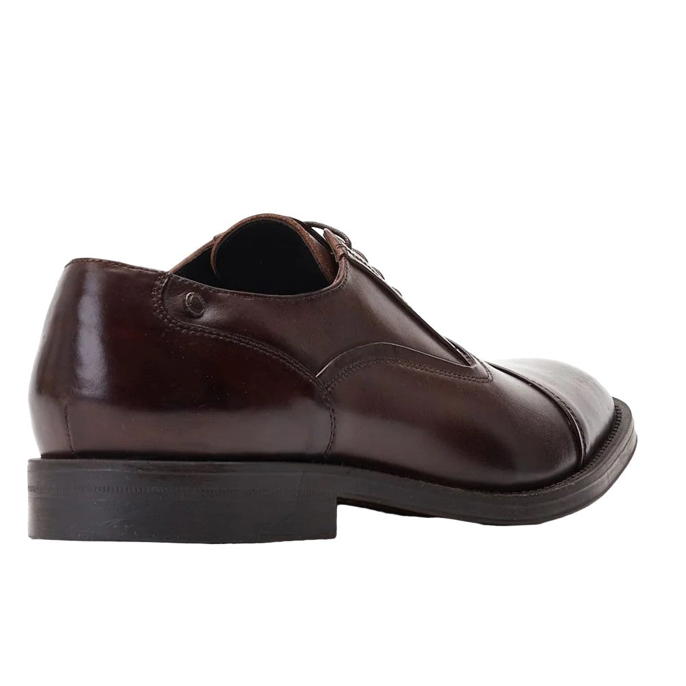 Brown - Back - Base London Mens Wilson Waxy Leather Oxford Shoes
