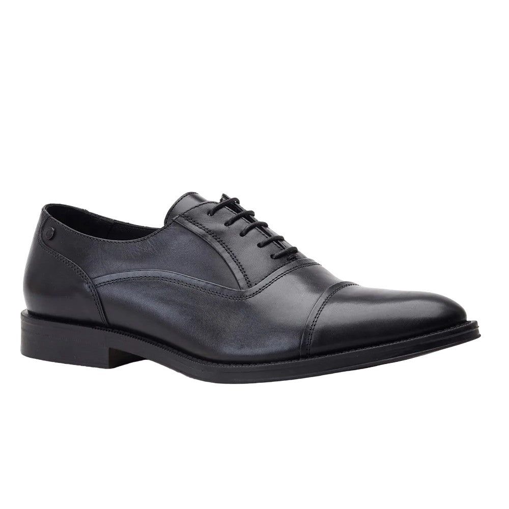 Black - Front - Base London Mens Wilson Waxy Leather Oxford Shoes