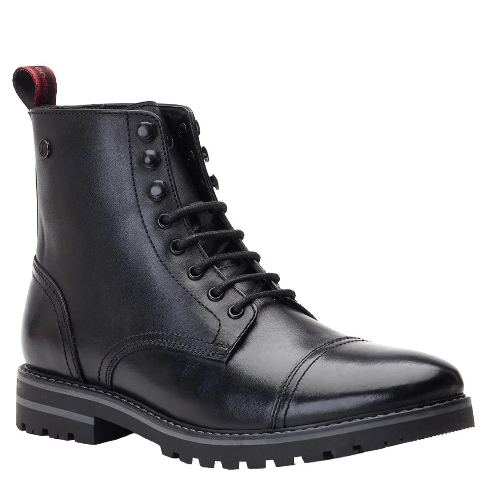 Black - Front - Base London Mens Sparrow Waxy Leather Combat Boots