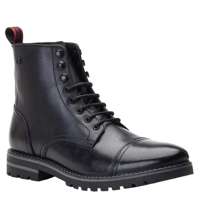 Black - Front - Base London Mens Sparrow Waxy Leather Combat Boots