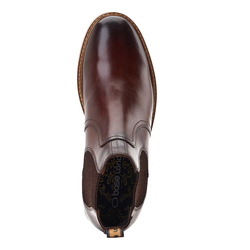 Dark Brown - Pack Shot - Base London Mens Cutler Washed Leather Chelsea Boots