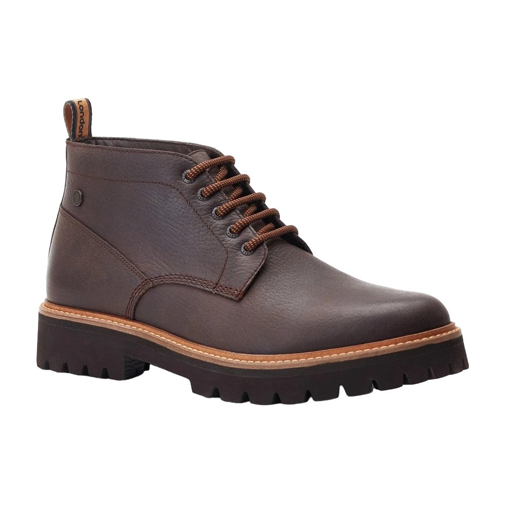 Dark Brown - Front - Base London Mens Asgard Grain Leather Ankle Boots