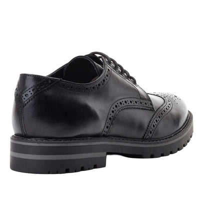 Black - Back - Base London Mens Gibbs Leather Waxy Brogues