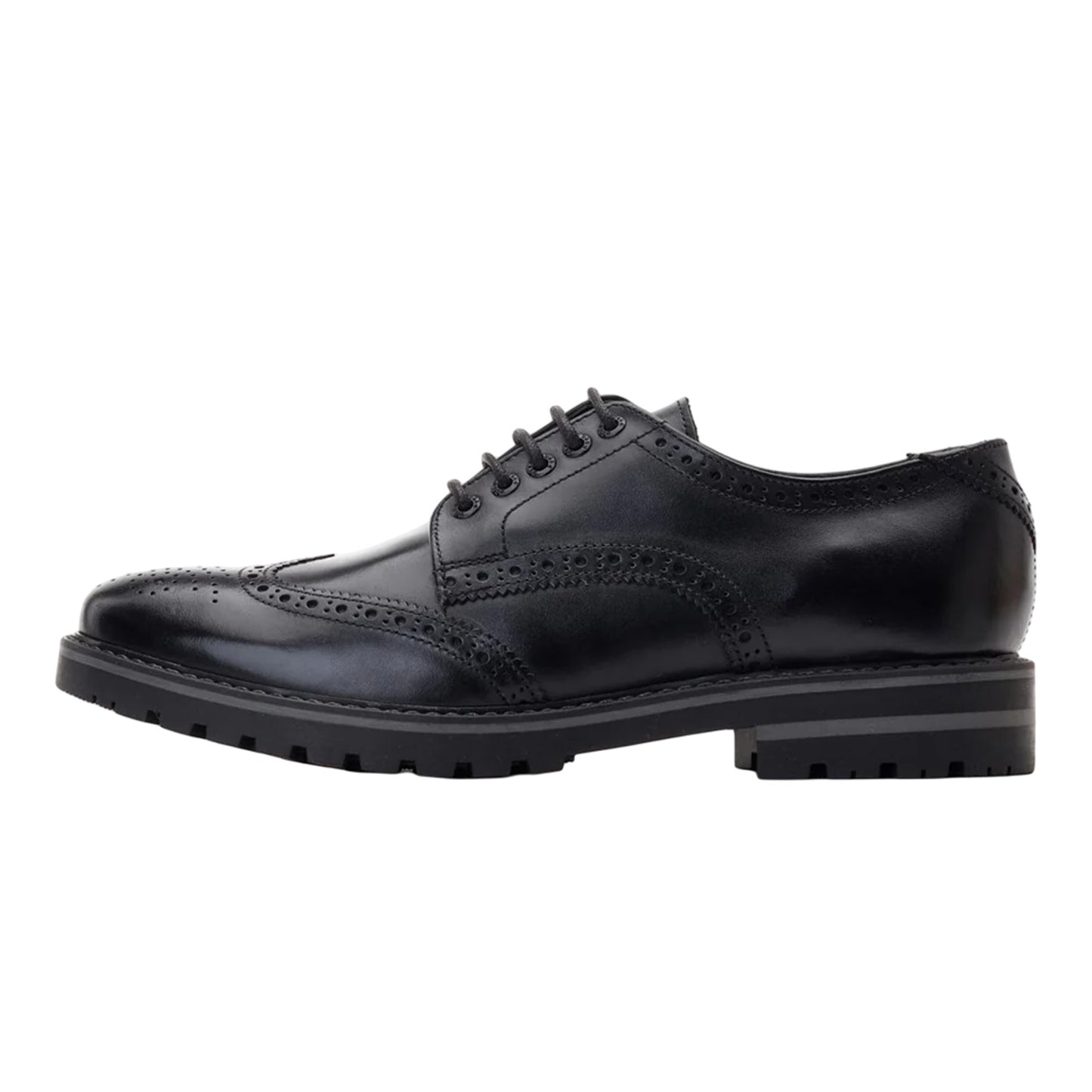 Black - Side - Base London Mens Gibbs Leather Waxy Brogues