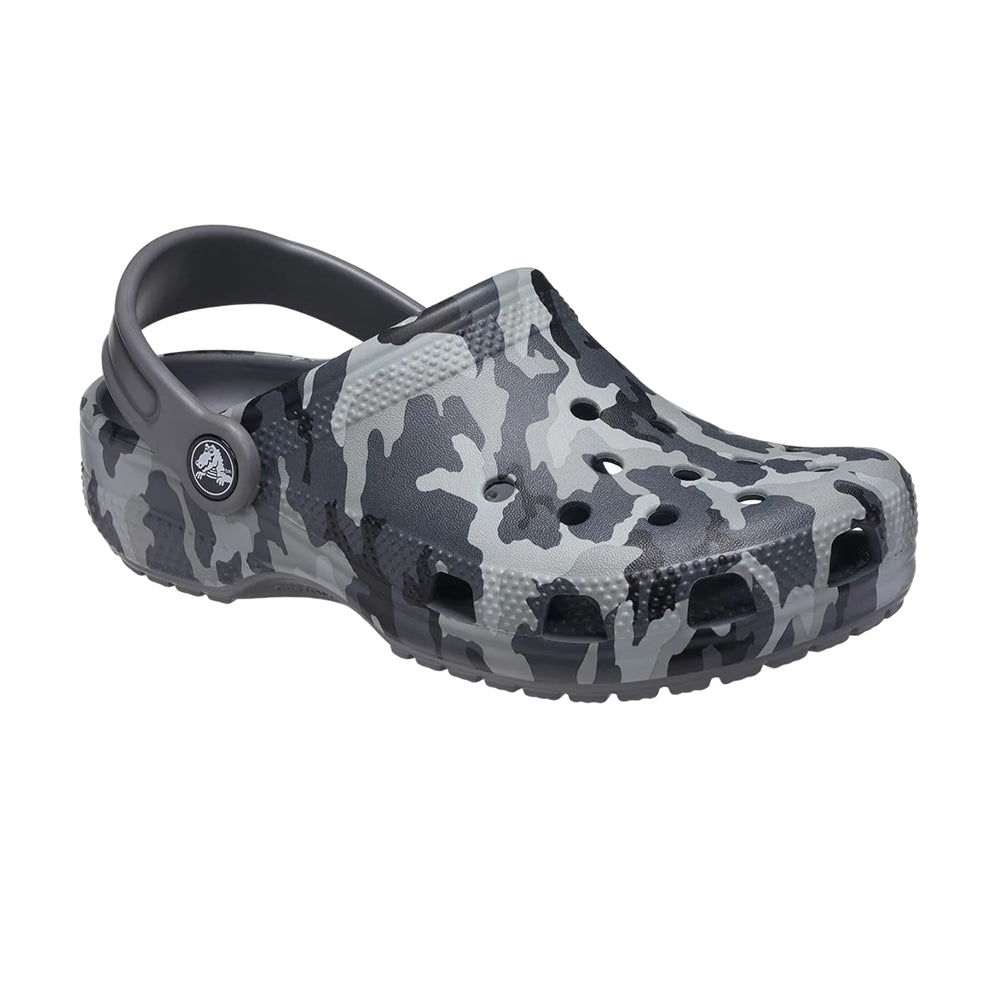 Black-Grey - Front - Crocs Childrens-Kids Classic Camo Clogs
