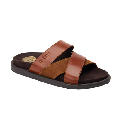 Dark Tan - Front - Base London Mens Ponza Leather Slip-on Sandals