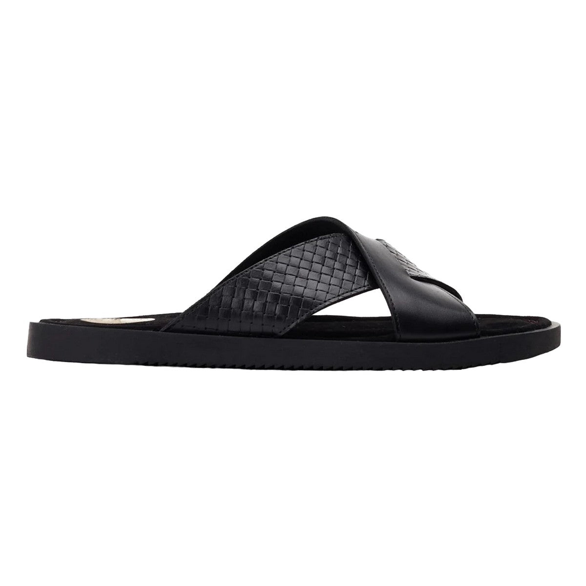 Black - Side - Base London Mens Astro Leather Slip-on Sandals