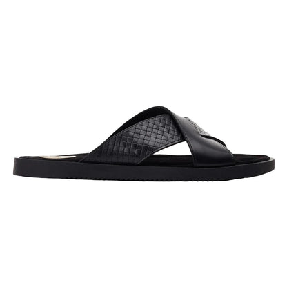 Black - Side - Base London Mens Astro Leather Slip-on Sandals