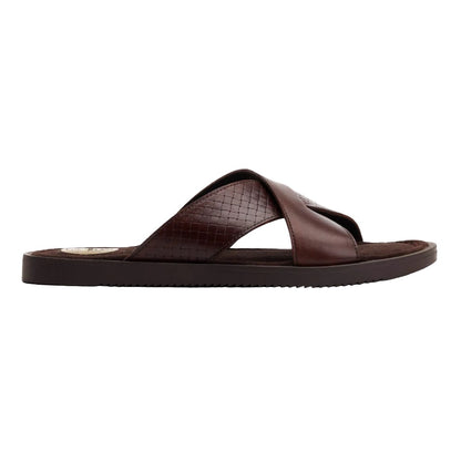 Burnt Brown - Side - Base London Mens Astro Leather Slip-on Sandals