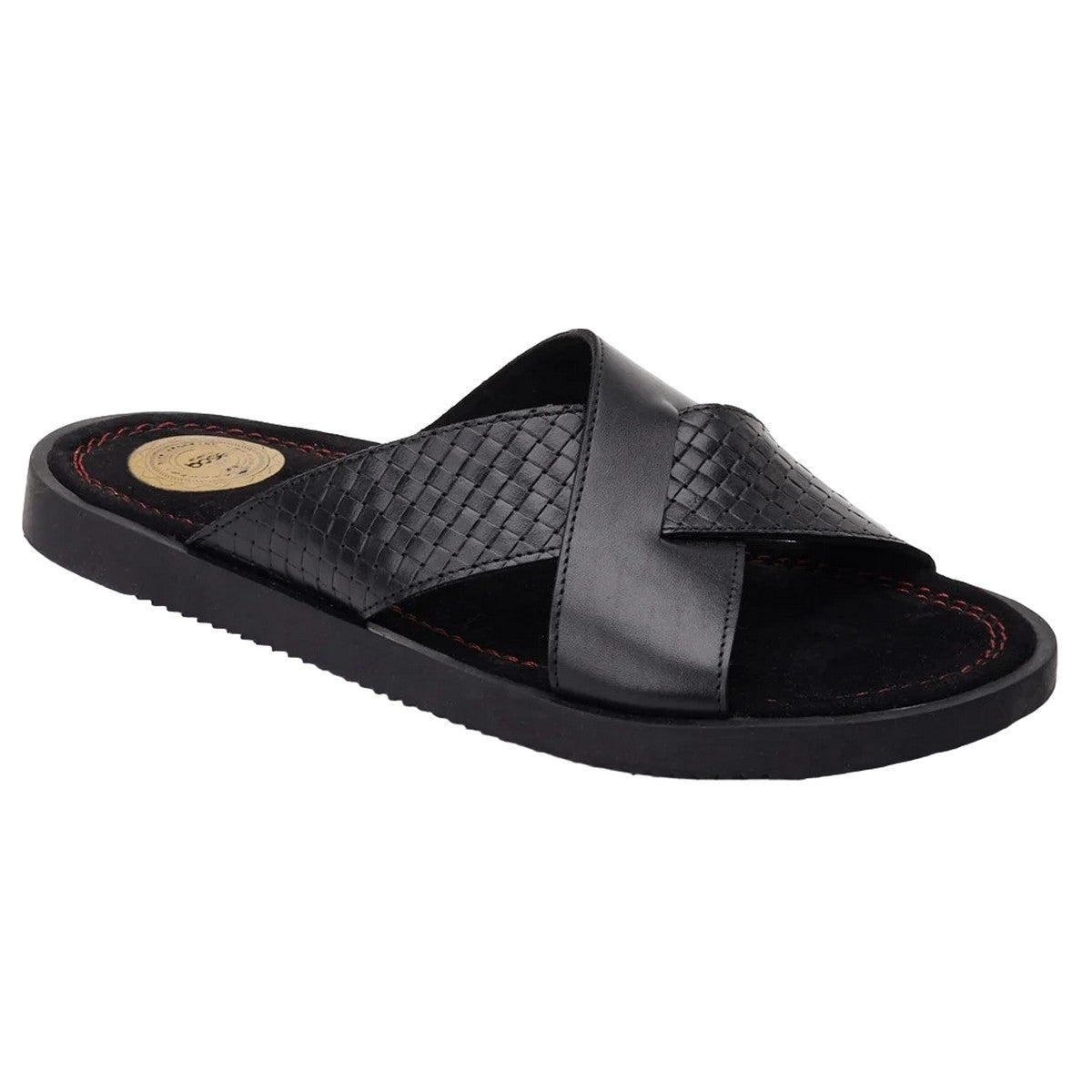 Black - Front - Base London Mens Astro Leather Slip-on Sandals