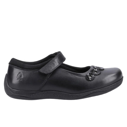 Black - Back - Hush Puppies Girls Christina Leather School Shoes