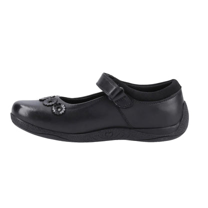 Black - Side - Hush Puppies Girls Christina Leather School Shoes