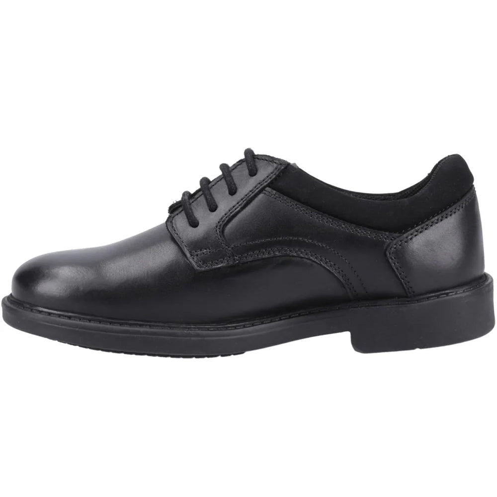 Black - Side - Hush Puppies Boys Tommy Leather School Shoes