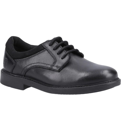 Black - Front - Hush Puppies Boys Tommy Leather School Shoes
