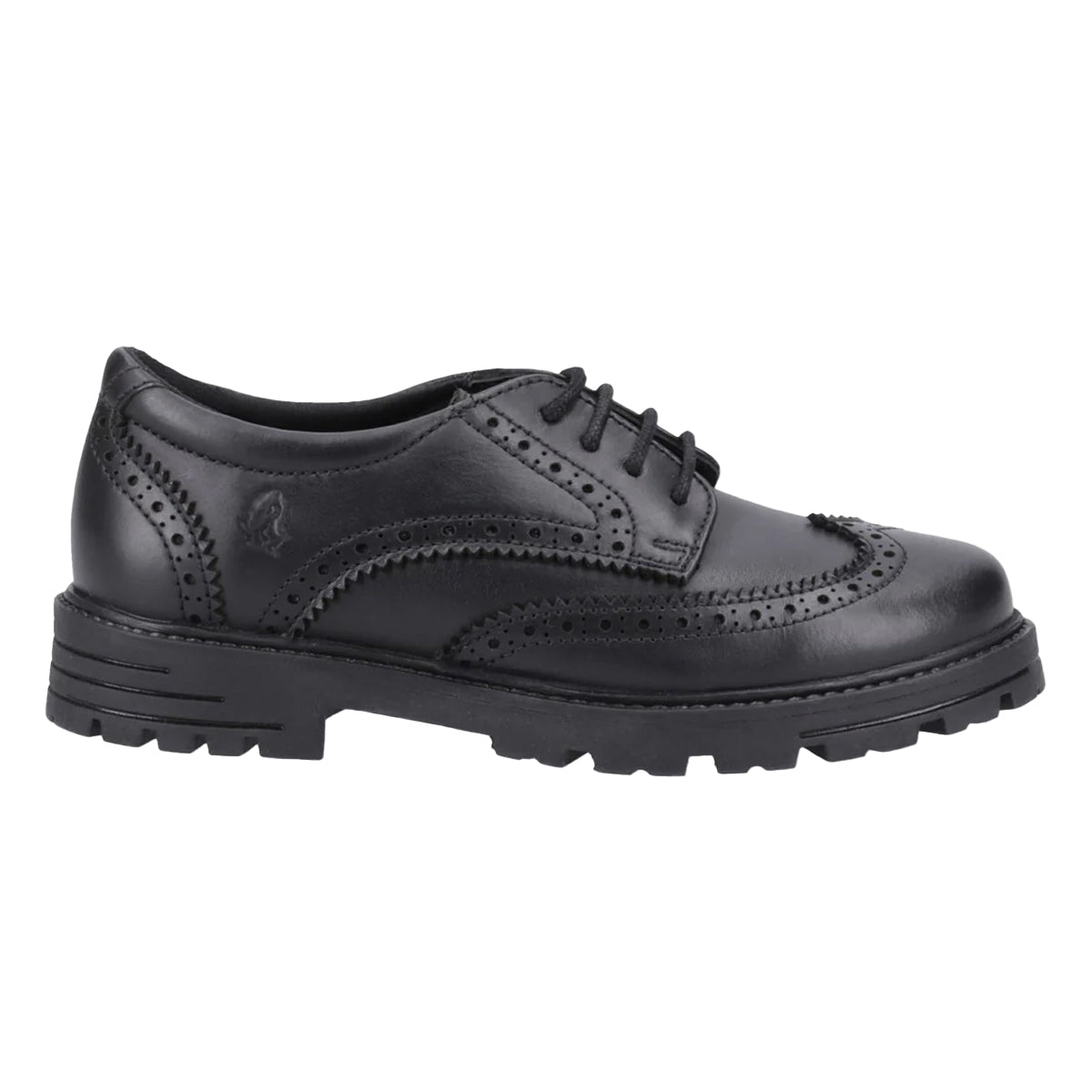 Black - Back - Hush Puppies Girls Maxine Leather School Shoes