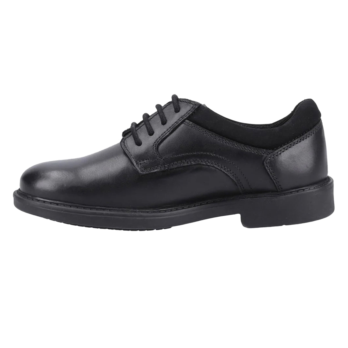 Black - Side - Hush Puppies Boys Tommy Leather School Shoes