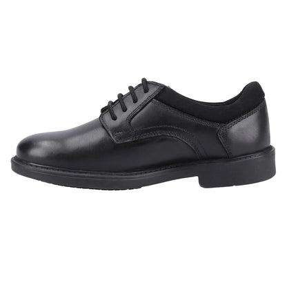 Black - Side - Hush Puppies Boys Tommy Leather School Shoes