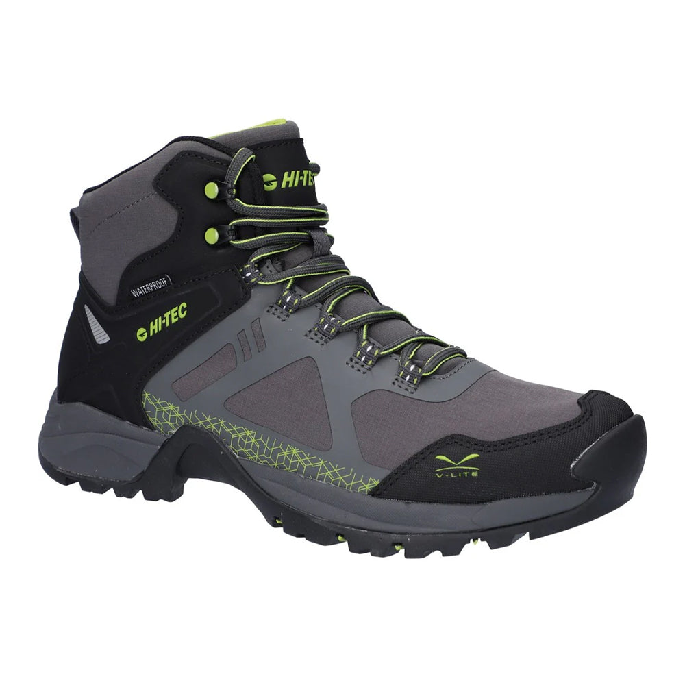 Dark Grey-Lime - Front - Hi-Tec Mens Psych V-Lite Walking Boots