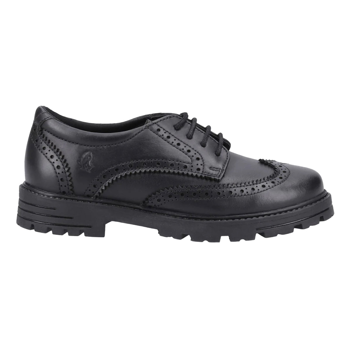 Black - Back - Hush Puppies Girls Maxine Leather School Shoes