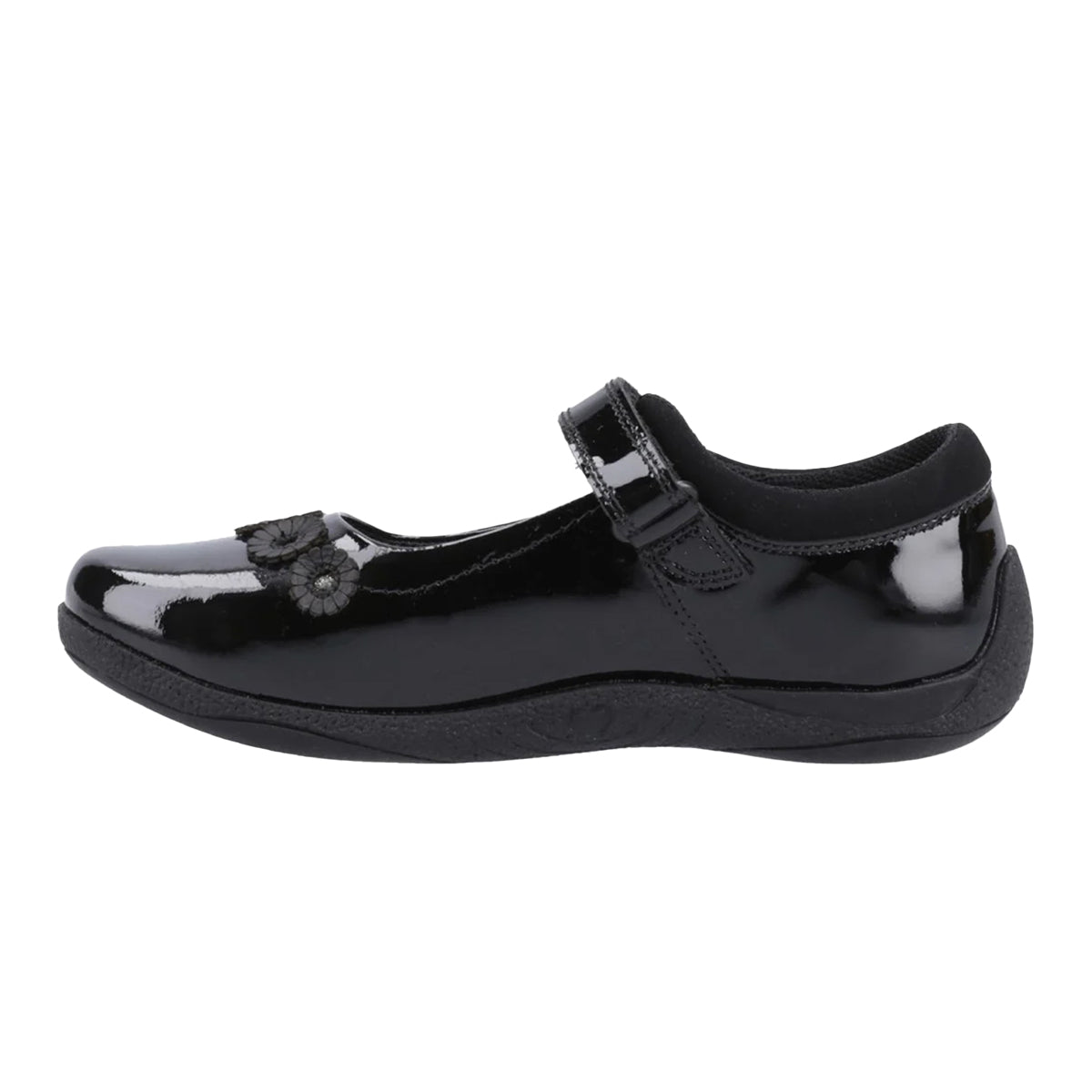 Black Patent - Back - Hush Puppies Girls Christina Leather School Shoes
