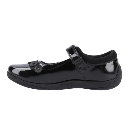 Black Patent - Back - Hush Puppies Girls Christina Leather School Shoes
