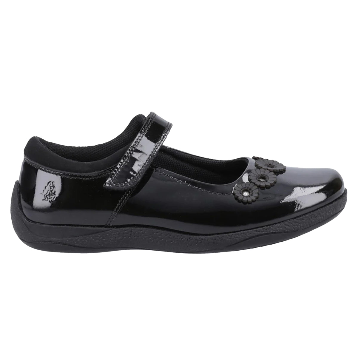 Black Patent - Side - Hush Puppies Girls Christina Leather School Shoes