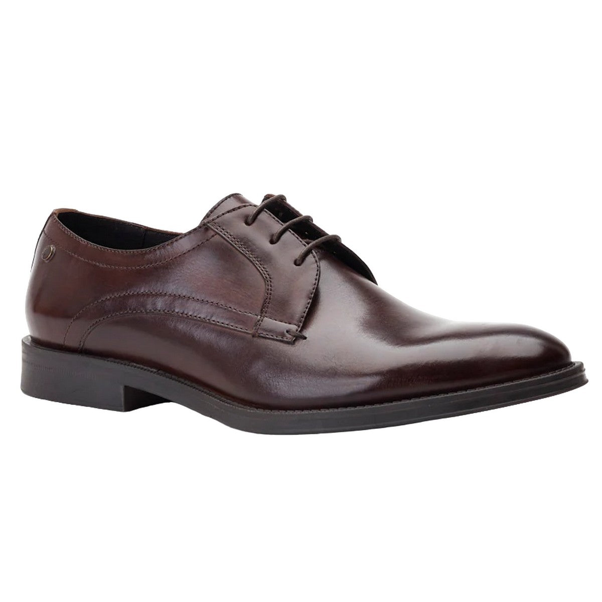 Dark Brown - Front - Base London Mens Hadley Waxy Leather Derby Shoes