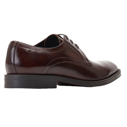 Dark Brown - Back - Base London Mens Hadley Waxy Leather Derby Shoes
