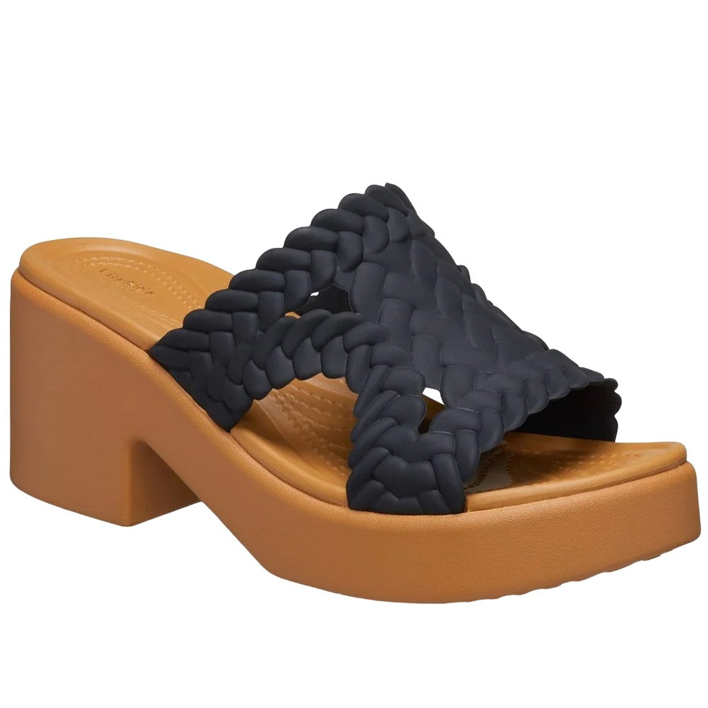 Black - Front - Crocs Womens-Ladies Brooklyn Block Heel Mules