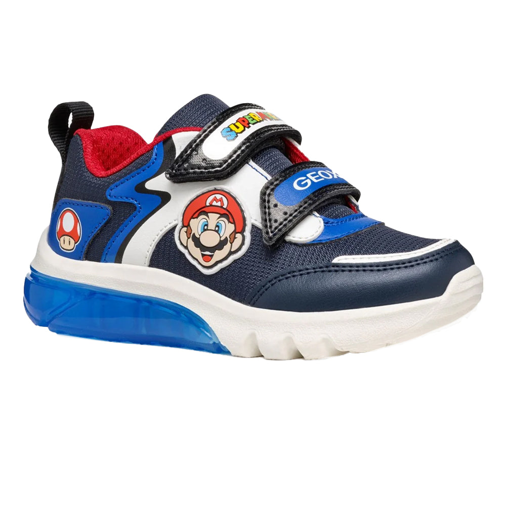 Navy-Royal Blue - Front - Geox Boys Ciberdron Super Mario Trainers