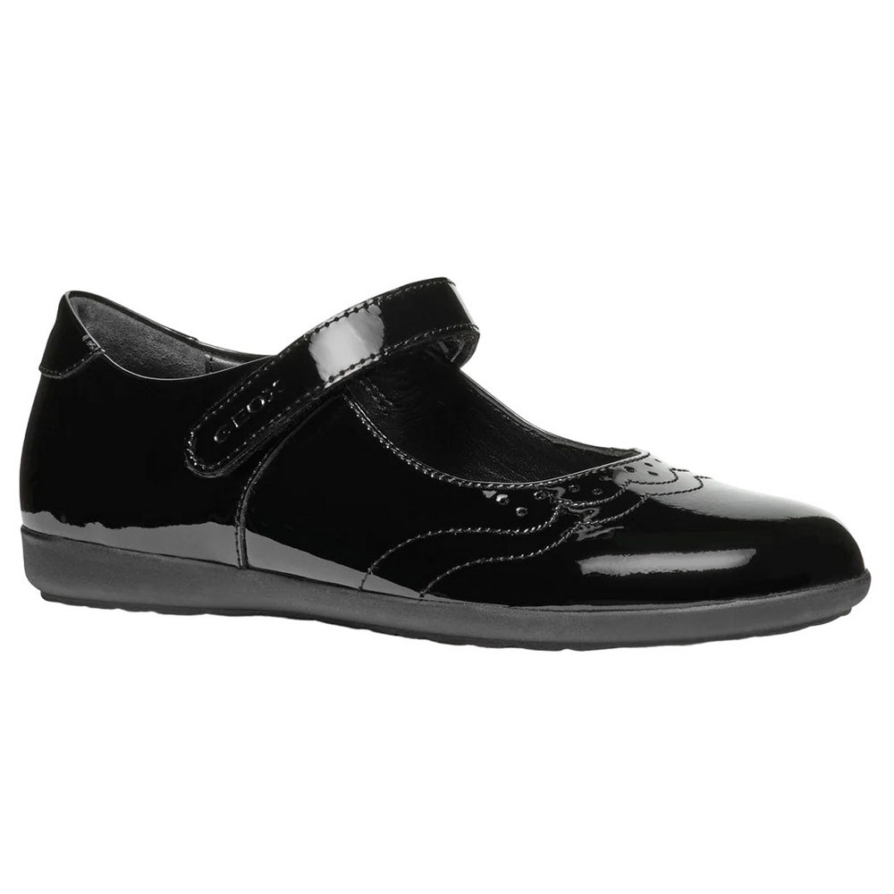 Black Patent - Front - Geox Girls J Iberide A School Shoes
