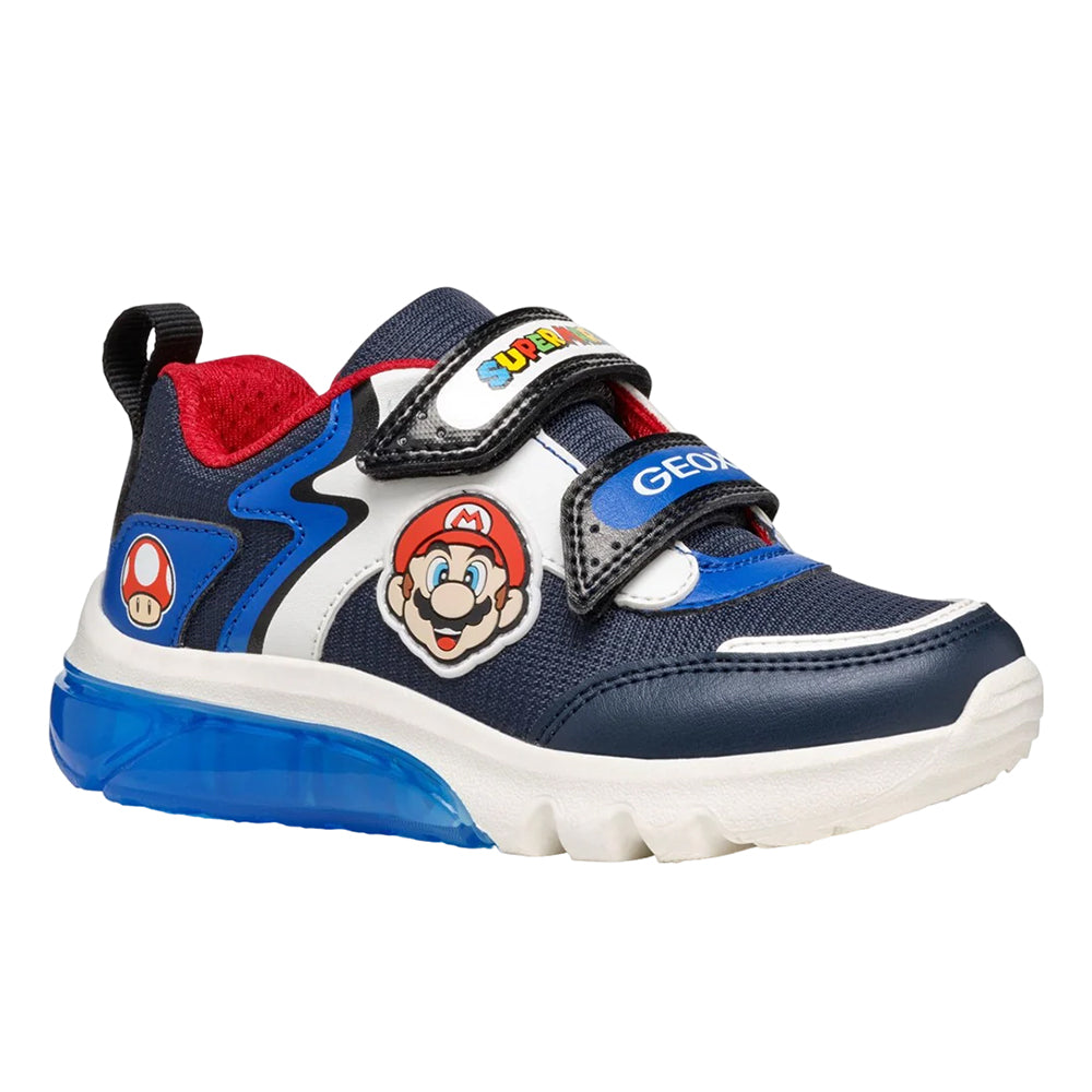 Navy-Royal Blue - Front - Geox Boys J Ciberdron E Super Mario Trainers