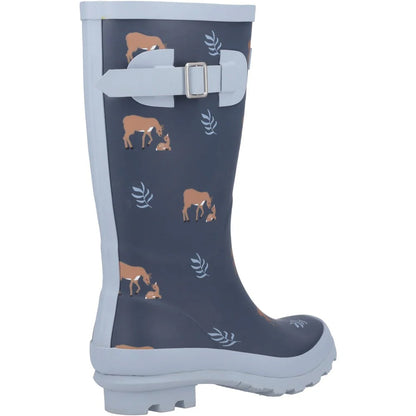 Navy - Back - Cotswold Childrens-Kids Woodland Deer Wellington Boots