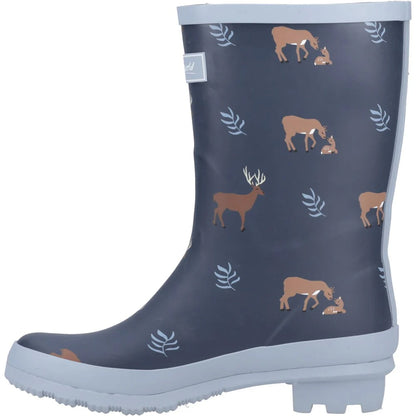 Navy - Side - Cotswold Childrens-Kids Woodland Deer Wellington Boots