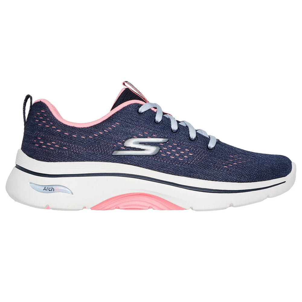 Navy-Hot Pink - Back - Skechers Womens-Ladies Go Walk Arch Fit 2.0 Vivid Sunset Trainers